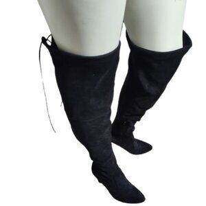 JustFab Jesyna Over the Knee 4" Heel Women's Boots US Size 9 Black Faux Suede